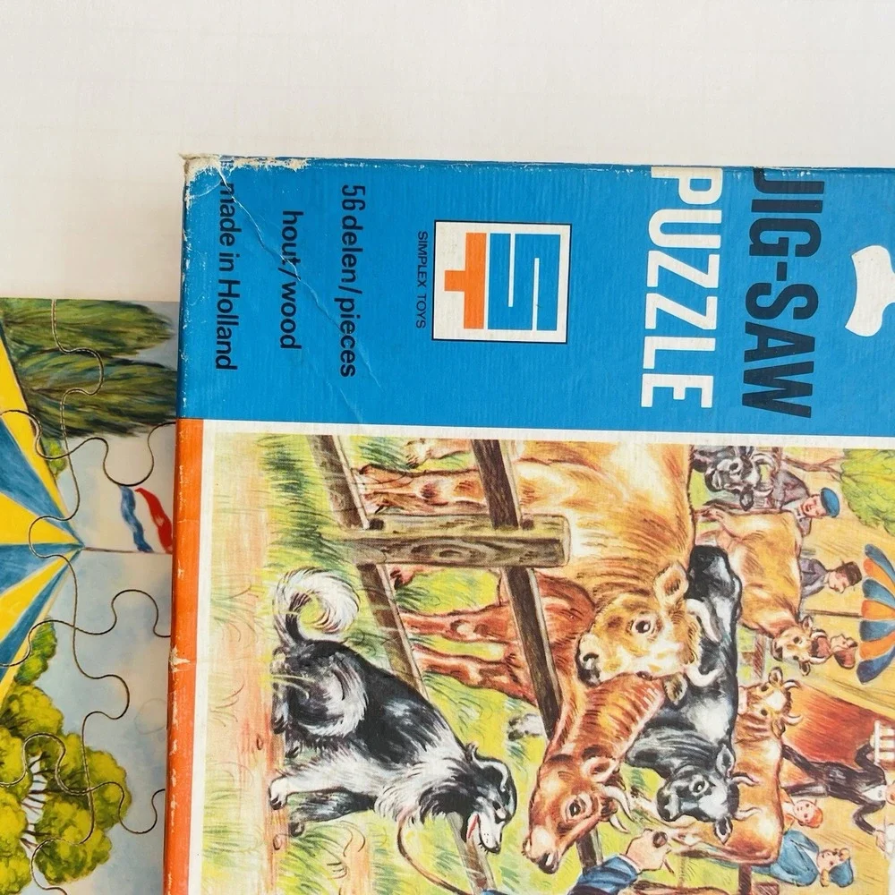 Vtg Simplex Wooden Jigsaw Puzzle 56 Pieces Farm‎ Fair Made In Holland